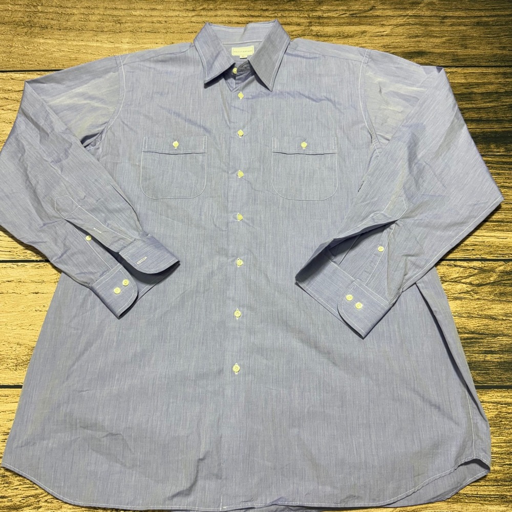 Maus & Hoffman Button Down Shirt Mens XL Blue Long Sleeve Dual Pocket Classic